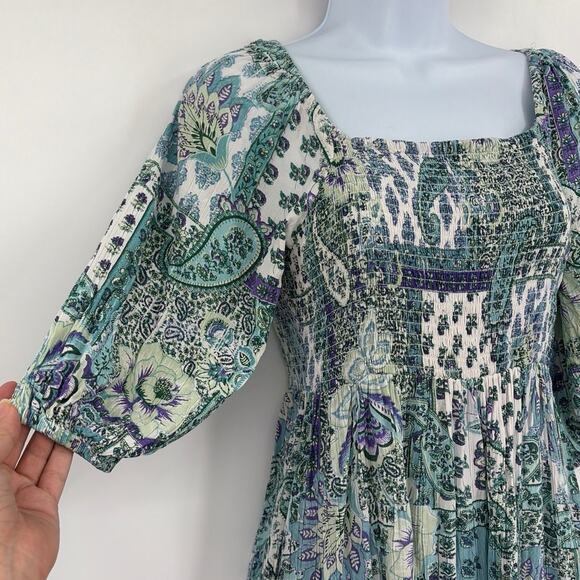 Angie Boho Milkmaid Dress Sz M Cottagecore Romantic Smocked Fairy Grungel Hi-Low - Picture 2 of 9